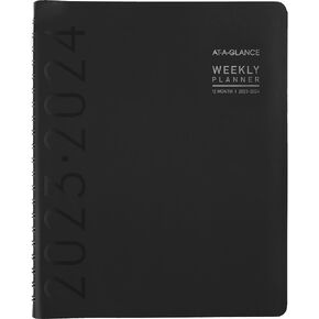 AT-A-GLANCE 2023-2024 Academic Planner, Weekly & Monthly, Half-Hourly Appointment Book, 8-1/4" x 11", Large, Monthly Tabs, Pocket, Flexible Cover, Contempo, Black (70957X05)