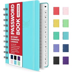 Forvencer Password Book with Individual Alphabetical Tabs, 4"x5.5" Small Password Notebook, Spiral Password Keeper, Internet Address and Password Organizer, Password Logbook for Home Office, Sky Blue