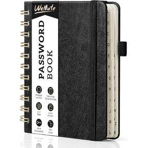 WEMATE Password Book with Alphabetical Tabs, Spiral Password Keeper Book for Seniors, Internet Password Notebook Password Journal Logbook Log in Detail, Small – 4.7''x 6'' (Brown)
