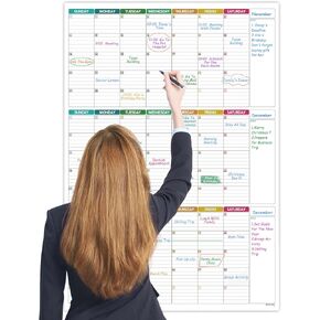 Large Dry Erase Calendar – Yearly Wall Calendar Dry Erase, 57.9" x 37", 12-Month Undated Calendar, Reusable Laminated with 15 Stickers - Purple