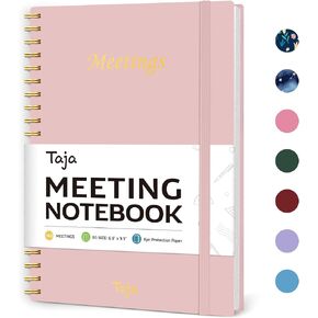 Meeting Notebook For Work Organization - Work Planner Notebook With Action Items, Agenda Planner For Note Taking, 160Pages (6.9" X 9.9") Project Planner For Men & Women - Pink
