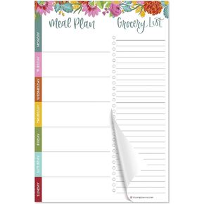 bloom daily planners Weekly Meal Planning Pad - Magnetic Hanging Refrigerator Menu Planner with Tear-Off Sheets & Perforated Grocery Shopping Lists - 6" x 9" (Pink & Teal)