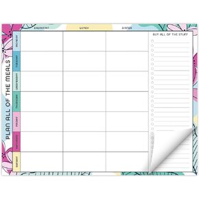 Global Printed Products 8.5" x 11" Horizontal Meal Planning Pad, 60-Sheets, Peach & Pink Floral