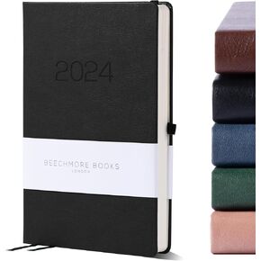Beechmore Books Weekly Planner - A5, Brown | Premium 2024 Diary | Hardcover Journal with Vegan Leather, Thick 120gsm Paper | With Year & Month View, Goal Setting, Appointments Planning, Gift Box