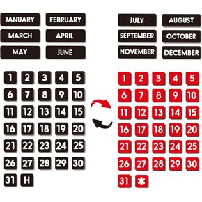 Large Double-Sided Magnetic Numbers and Months for Large Dry Erase Calendar Whiteboard, Calendar Magnets for Magnetic Whiteboard and Refrigerator Calendar(1"x1")