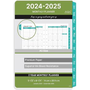 2024-2025 Monthly Planner Refills - Monthly Planner Refills 2024-2025 from Jan.2024 to Dec.2025, 5-1/2" x 8-1/2", A5 Planner Refills, 2024-2025 Weekly & Monthly Planner Refills with 7-Hole Punched -