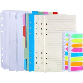 Antner A6 Refill Paper 3 Pack 45PCS A6 Binder Paper Planner Inserts, 2 Pack 160PCS Neon Sticky Tabs, A6 Binder Pockets, Binder Dividers, A6 Lined Filler Paper for A6 Personal Planner Notebook Journal