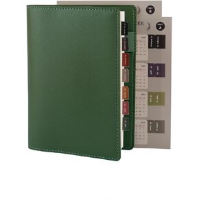 Planner Cover for A6, Soft Travelers Notebook Faux Leather Cover for Notebook,Three Card Slots, Pen Holder and Bookmark(Cover Only) Green