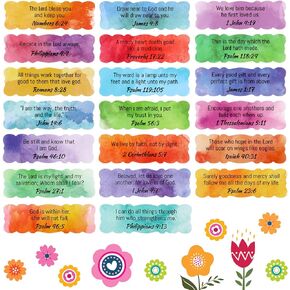 200 Pieces Scripture Inspirational Stickers Colorful Bible Verse Stickers Christian Planner Religious Stickers Motivational Journal Stickers Scalloped Edge Faith Decals for Bottle Laptop Present Tags