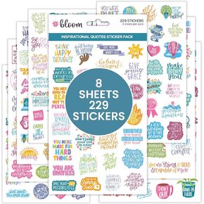 bloom daily planners Inspirational & Motivational Quotes Planner Stickers (8 Sheets / 200+ Stickers) - Hand-Lettered Positive Cute Aesthetic Quotes for Decorating Organizers, Scrapbooks, Laptops, etc.