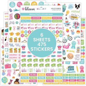 bloom daily planners Productivity Stickers - Variety Sticker Pack - Six Sticker Sheets Per Pack!