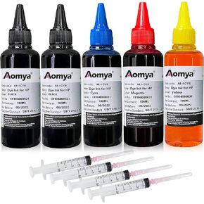Aomya 5x100ml Ink Refill Kit for HP 61 60 62 63 950 951 564 920 901 Inkjet Printer Cartridges Refillable Cartridge CIS CISS System (2 Black, 1 Cyan, 1 Magenta, 1 Yellow)