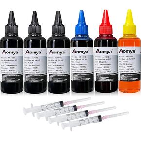 Aomya Ink Refill kit 6x100ml for HP 60 61 63 64 65 902 932 952 564 Refillable Ink Cartridge for HP Envy 4500 4520 5643 OfficeJet 6500a 6500 6000 (3 Black, 1 Cyan, 1 Magenta, 1 Yellow)