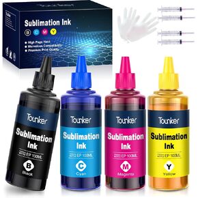 Tounker Sublimation Ink for EcoTank Supertank Inkjet Printer ET-2400 ET-2720 ET-2760 ET-2750 ET-2800 ET-2803 ET-4800 ET-3760 ET-2850 WF-7720 ET-15000 Heat Press Transfer on Mugs, Polyester Shirts etc