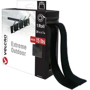 شريط تثبيت خارجي فائق الجودة من ماركة VELCRO | 20 قدمًا × 1 بوصة، يحمل 15 رطلاً | عصا قوية شديدة التحمل على المادة اللاصقة | تركيب على الطوب، خرسانة للتعليق، 30702