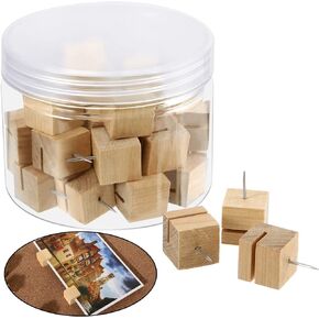 Hotop 30 Pieces Slot Wood Push Pins Holder Thumb Tacks for Holding Photo Picture Business Card Cork Boards Map Photos Calendar