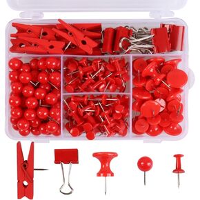 Push Pins Set, 200 Pcs Thumb Tacks Map Pins, Tacks, 5 Types Pushpins Thumbtacks for Cork Board Bulletin Boards Office Accessories (Black)