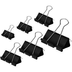 Binder Clips Paper Clamps Assorted Sizes 100 Count (Black), X Large, Large, Medium, Small, X Small and Micro, 6 Sizes in One Pack, Meet Your Different Using Needs.