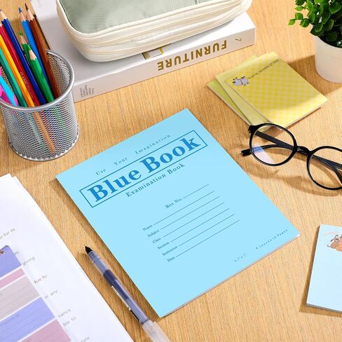 Skyygemm 20 Pack Exam Blue Book كتاب اختبار أزرق، 8.5 بوصة × 7 بوصة، 8 أوراق 16 صفحة، كتاب فحص مخيط واسع للمدرسة والمنزل والأعمال التجارية in Saudi Arabia
