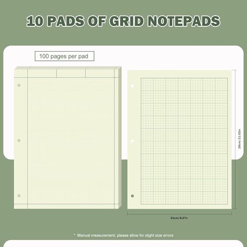 10 وسادات دفتر ورق هندسي، دفتر هندسي، دفتر ورق رسم بياني، 8.5 × 11 بوصة، 5 مربعات في البوصة، 100 ورقة لكل وسادة، ورق شبكي 3 فتحات مثقوبة in Kuwait