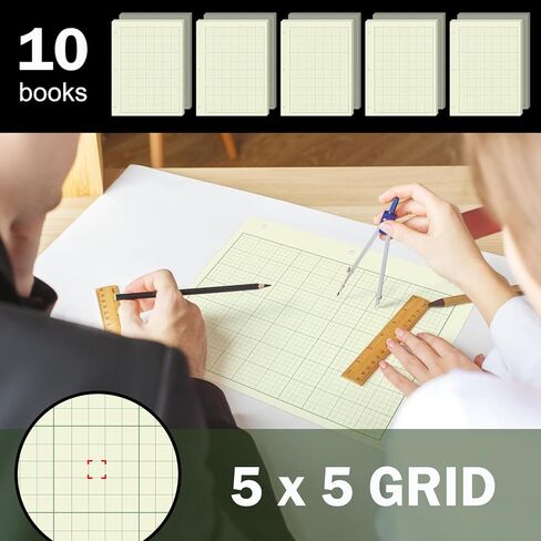 10 وسادات دفتر ورق هندسي، دفتر هندسي، دفتر ورق رسم بياني، 8.5 × 11 بوصة، 5 مربعات في البوصة، 100 ورقة لكل وسادة، ورق شبكي 3 فتحات مثقوبة in Kuwait