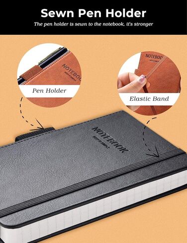 AISBUGUR Pocket Notebook Small Notebook 2-Pack، 3.5 "x 5.5" غلاف دفاتر الملاحظات الجيب مع ورق سميك مبطن، جيوب داخلية، تصميم منقوش على شكل حرف الغلاف، مفكرة صغيرة للمجلة 1 أسود 1 جلد بني in Kuwait