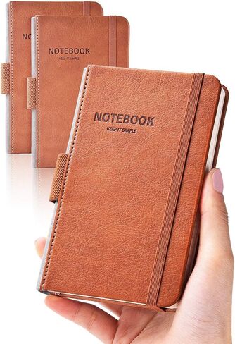 AISBUGUR Pocket Notebook Small Notebook 2-Pack، 3.5 "x 5.5" غلاف دفاتر الملاحظات الجيب مع ورق سميك مبطن، جيوب داخلية، تصميم منقوش على شكل حرف الغلاف، مفكرة صغيرة للمجلة 1 أسود 1 جلد بني in Kuwait