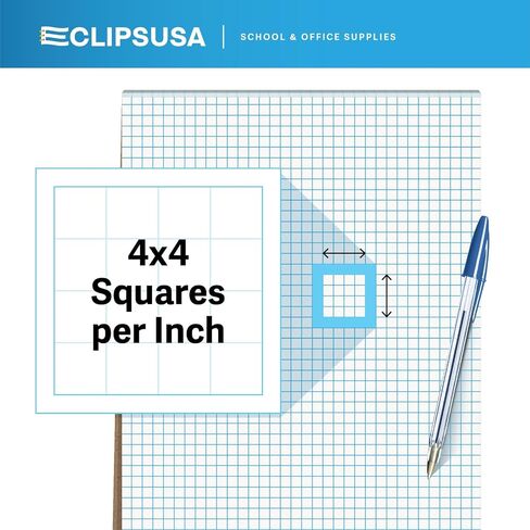 لوحة ورق رسم بياني من E-CLIPS USA، دفتر ورق رسم بياني، لوحة ورق رسم بياني رباعية مقاس 4 × 4 بوصة، وسادات ورق رسم بياني مقاس 8.5 × 11، ورق صياغة، 50 ورقة لكل وسادة (3 عبوات) in Kuwait