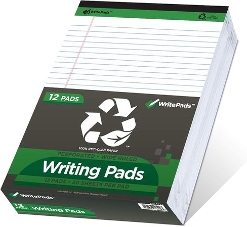 KAISA Legal Pads Writing Pads Recycled Paper, 8.5"x11.75" Wide Ruled Perforated 50 sheets Notepads 8-1/2"x 11-3/4" Writed Pad, Canary (Pack of 12pc) KSU-5668 in Saudi Arabia