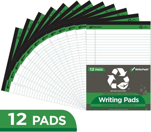 KAISA Legal Pads Writing Pads Recycled Paper, 8.5"x11.75" Wide Ruled Perforated 50 sheets Notepads 8-1/2"x 11-3/4" Writed Pad, Canary (Pack of 12pc) KSU-5668 in Saudi Arabia