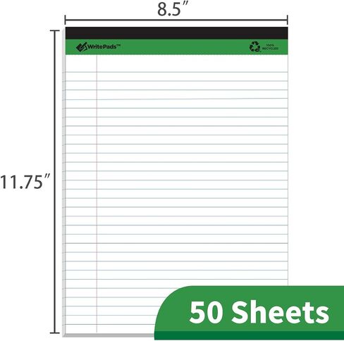 KAISA Legal Pads Writing Pads Recycled Paper, 8.5"x11.75" Wide Ruled Perforated 50 sheets Notepads 8-1/2"x 11-3/4" Writed Pad, Canary (Pack of 12pc) KSU-5668 in Saudi Arabia