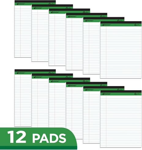 KAISA Legal Pads Writing Pads Recycled Paper, 8.5"x11.75" Wide Ruled Perforated 50 sheets Notepads 8-1/2"x 11-3/4" Writed Pad, Canary (Pack of 12pc) KSU-5668 in Saudi Arabia