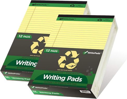 KAISA Legal Pads Writing Pads Recycled Paper, 8.5"x11.75" Wide Ruled Perforated 50 sheets Notepads 8-1/2"x 11-3/4" Writed Pad, Canary (Pack of 12pc) KSU-5668 in Saudi Arabia