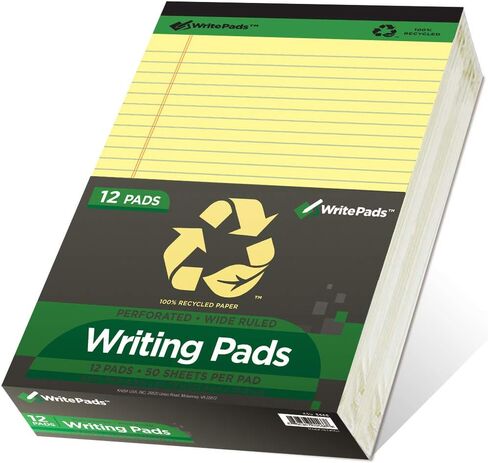 KAISA Legal Pads Writing Pads Recycled Paper, 8.5"x11.75" Wide Ruled Perforated 50 sheets Notepads 8-1/2"x 11-3/4" Writed Pad, Canary (Pack of 12pc) KSU-5668 in Saudi Arabia