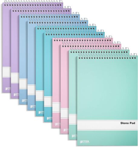 Better Office Products Spiral Steno Pads, 10 Pack, 6 x 9 inches, 80 Sheets, White Paper, Gregg Rule, Assorted Pastel Color Covers, 10 Steno Notebooks in Saudi Arabia