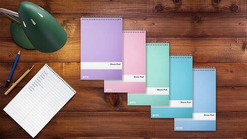 Better Office Products Spiral Steno Pads, 10 Pack, 6 x 9 inches, 80 Sheets, White Paper, Gregg Rule, Assorted Pastel Color Covers, 10 Steno Notebooks in Saudi Arabia