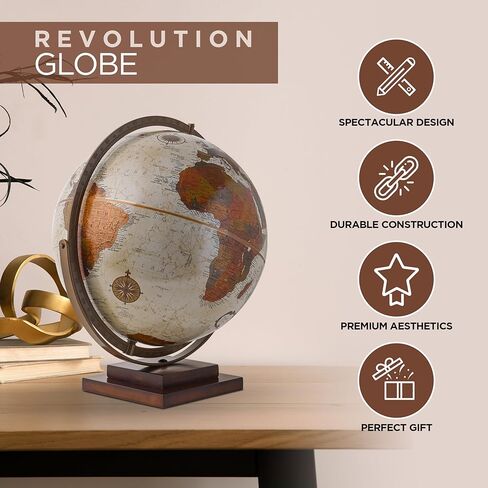 Waypoint Geographic Revolution Globe، قطر 12 بوصة، كرة أرضية لسطح المكتب، حركة جيروماتيكية كاملة التأرجح، كرة زخرفية لديكور المنزل أو المكتب، عتيقة in Saudi Arabia