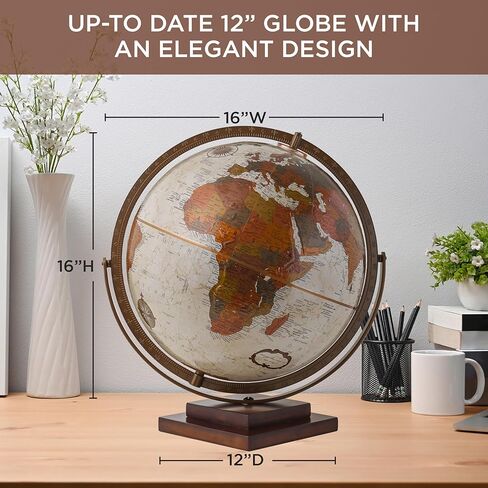 Waypoint Geographic Revolution Globe، قطر 12 بوصة، كرة أرضية لسطح المكتب، حركة جيروماتيكية كاملة التأرجح، كرة زخرفية لديكور المنزل أو المكتب، عتيقة in Saudi Arabia