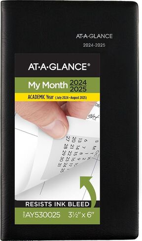 مخطط AT-A-GLANCE 2024-2025 أكاديمي، شهري، 8 بوصة × 12 بوصة، كبير، غطاء مرن، DayMinder، أسود (AY200) in Kuwait