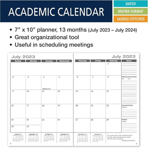 Elan Publishing Company Academic Calendar - 13 Months (July 2023 - July 2024) 7" X 10" Saddle-Stitched Dated for 2023-2024 Academic Year in Saudi Arabia