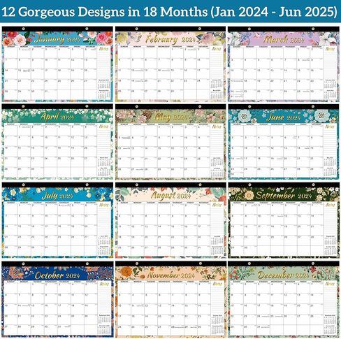 تقويم مكتب 2024-2025 - 18 شهرًا يناير 2024 - يونيو 2025، كبير 17 بوصة × 11.5 بوصة تقويم مكتب/جدار شهري 2024، ورق سميك، كتل كبيرة مسطرة، غطاء بلاستيكي شفاف لمكتب المدرسة المنزلية in Kuwait