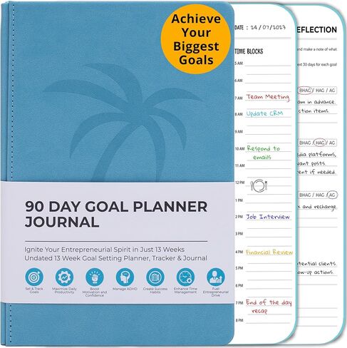 90 Day Goal Planner Journal - Undated Daily Planner For Business Work And Life - Full Page Per Day With Hourly Time Blocks - Slim Design - Large Writing Spaces On Quality Paper - Easy To Use Organizer in Saudi Arabia