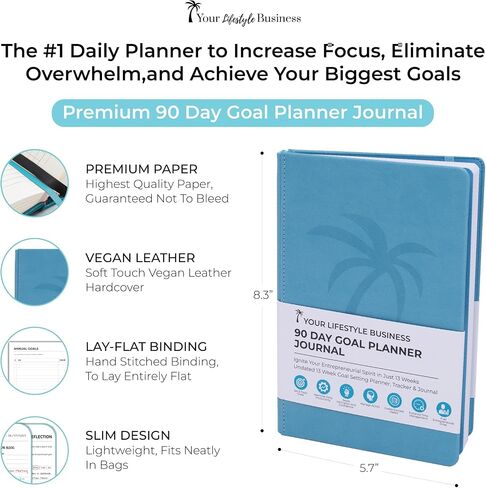 90 Day Goal Planner Journal - Undated Daily Planner For Business Work And Life - Full Page Per Day With Hourly Time Blocks - Slim Design - Large Writing Spaces On Quality Paper - Easy To Use Organizer in Saudi Arabia