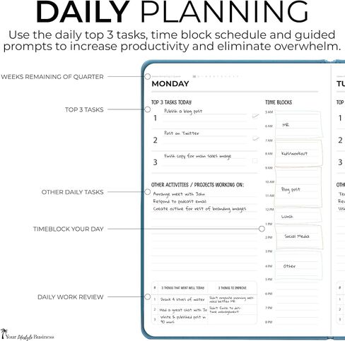 90 Day Goal Planner Journal - Undated Daily Planner For Business Work And Life - Full Page Per Day With Hourly Time Blocks - Slim Design - Large Writing Spaces On Quality Paper - Easy To Use Organizer in Saudi Arabia