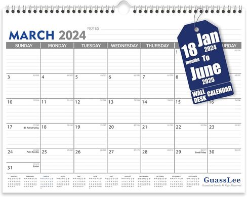 تقويم حائط GuassLee 2024-2025 - تقويم معلق لمدة 18 شهرًا من يناير 2024 إلى يونيو 2025، 14.5 بوصة × 11 بوصة، مع ملاحظات لسهولة التخطيط للمكتب المنزلي بالمدرسة in Saudi Arabia