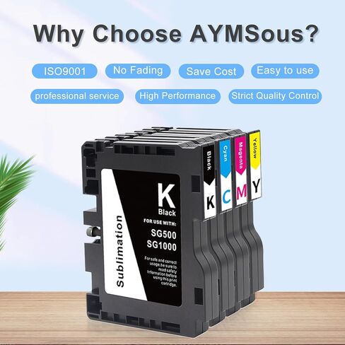 New SG500 SG1000 Newest Upgraded Chip Sublimation Ink Cartridge Compatible for Sawgrass Virtuoso SG500 SG1000 Printer (1 Black, 1 Cyan, 1 Magenta, 1 Yellow, 4-Pack) in Saudi Arabia
