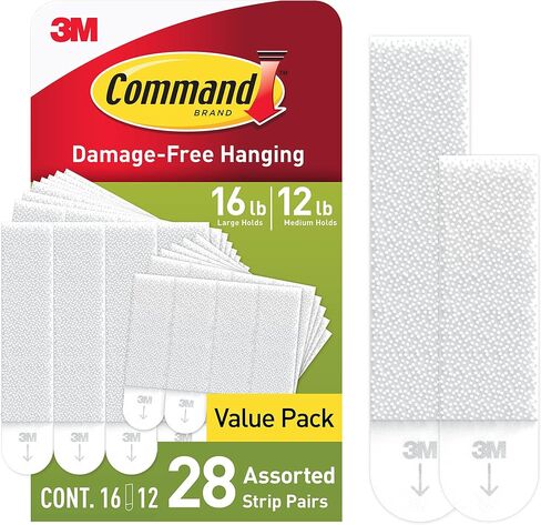 Command Medium and Large Picture Hanging Strips, Damage Free Hanging Picture Hangers, No Tools Wall Hanging Strips for Living Spaces, White, 12 Medium Pairs and 16 Large Pairs in Saudi Arabia