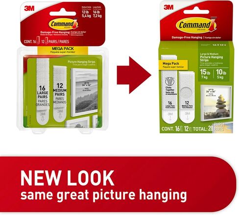 Command Medium and Large Picture Hanging Strips, Damage Free Hanging Picture Hangers, No Tools Wall Hanging Strips for Living Spaces, White, 12 Medium Pairs and 16 Large Pairs in Saudi Arabia