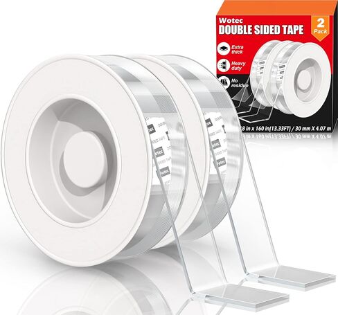 Extra Large Double Sided Tape Heavy Duty Removable 1.18 Inch x 160 Inch, Clear & Tough Nano Tape, Multipurpose Mounting Tape Picture Hanging Strips Adhesive Poster Carpet Tape in Kuwait