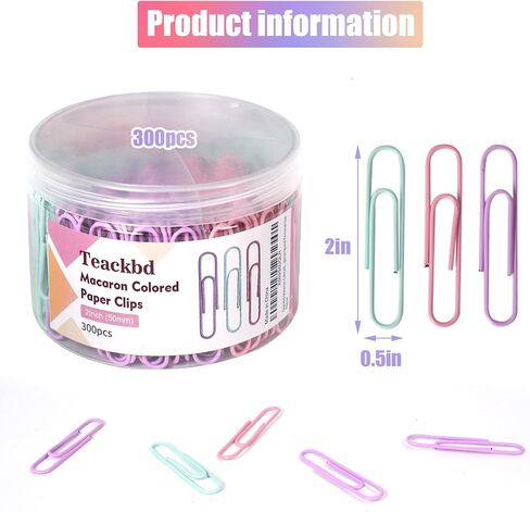 Macaron Colored Paper Clips, Large Paper Clip, 2" Jumbo Paper Clips,300pcs Big Paper Clips for Office Supplies in Saudi Arabia
